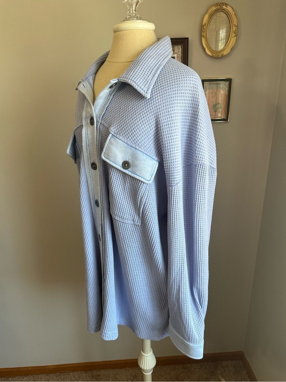 Vici Light Blue Utility Waffle-Knit Jacket - Picture 2 of 5